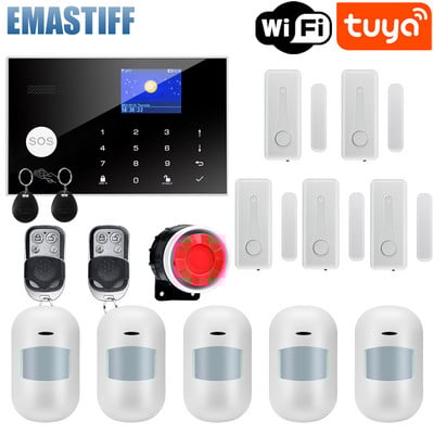 Tuya WIFI GSM alarm systém 433MHz domáci alarm teploty a vlhkosti, bezdrôtový drôtový detektor vlámania, RFID dotyková klávesnica