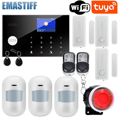Tuya WIFI GSM alarm systém 433MHz domáci alarm teploty a vlhkosti, bezdrôtový drôtový detektor vlámania, RFID dotyková klávesnica