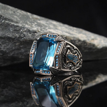Винтидж ръчно изработен турски пръстен с печат за мъже, жени, древен сребърен резбован пръстен, червено, жълто, инкрустация с циркон, пънк, моторен мотоциклетист