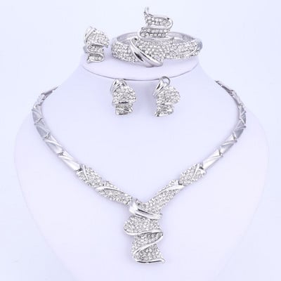 Veleprodajni modni kompleti vjenčanog nakita od legure zlatne boje, ogrlica, narukvica, prsten, naušnice za žene, vjenčanice