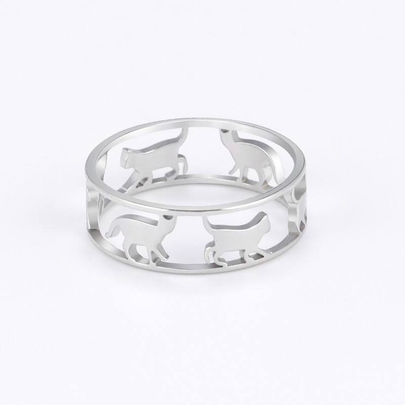 Cazador üreges sétáló macskák női gyűrű születésnapi Valentin-napi ajándék rozsdamentes acél állat aranyos cica ujjgyűrűk ékszerek 2023