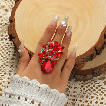 Νέα Luxury Big Flower Rings For Women Exaggerated Statement Κοσμήματα Κρυστάλλινα δαχτυλίδια Δαχτυλίδι Νυφικό Γάμο Δώρα Anel Δώρα