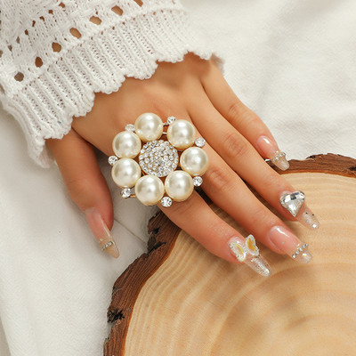 Нови луксозни пръстени с големи цветя за жени Преувеличено изявление Бижута Кристални пръстени за пръсти Булчинско сватбено парти Бижута Анел Подаръци