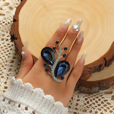 Нови луксозни пръстени с големи цветя за жени Преувеличено изявление Бижута Кристални пръстени за пръсти Булчинско сватбено парти Бижута Анел Подаръци