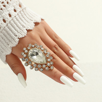 Нови луксозни пръстени с големи цветя за жени Преувеличено изявление Бижута Кристални пръстени за пръсти Булчинско сватбено парти Бижута Анел Подаръци