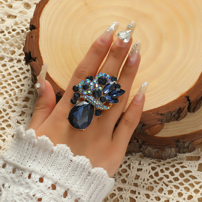 Нови луксозни пръстени с големи цветя за жени Преувеличено изявление Бижута Кристални пръстени за пръсти Булчинско сватбено парти Бижута Анел Подаръци