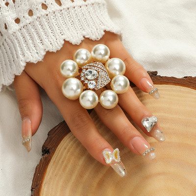 Нови луксозни пръстени с големи цветя за жени Преувеличено изявление Бижута Кристални пръстени за пръсти Булчинско сватбено парти Бижута Анел Подаръци