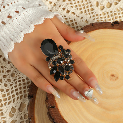 Нови луксозни пръстени с големи цветя за жени Преувеличено изявление Бижута Кристални пръстени за пръсти Булчинско сватбено парти Бижута Анел Подаръци