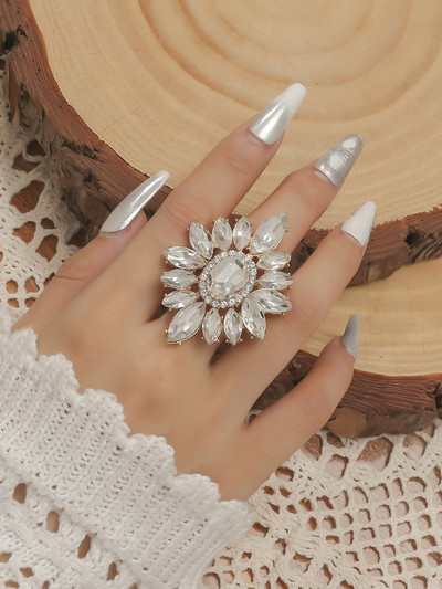 Нови луксозни пръстени с големи цветя за жени Преувеличено изявление Бижута Кристални пръстени за пръсти Булчинско сватбено парти Бижута Анел Подаръци