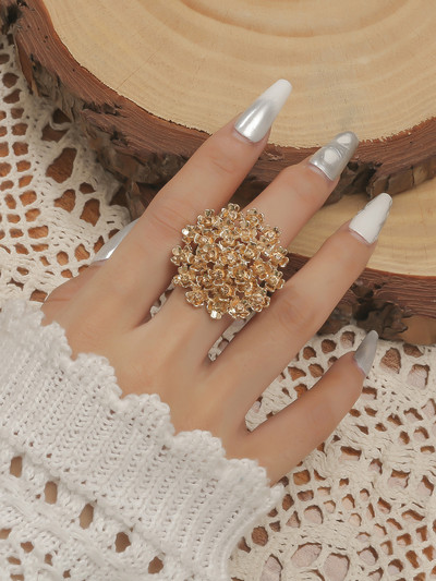 Нови луксозни пръстени с големи цветя за жени Преувеличено изявление Бижута Кристални пръстени за пръсти Булчинско сватбено парти Бижута Анел Подаръци