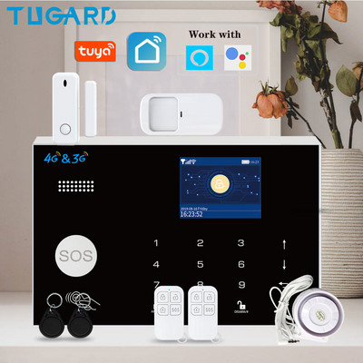 TUGARD G34 Tuya WiFi 3G 4G Алармена система за интелигентен дом Комплект аларма за кражба 433MHz Безжичен сензорен детектор Работи с Alexa