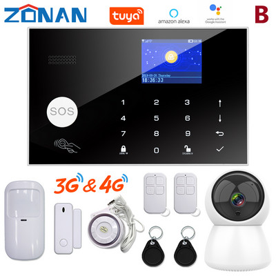 ZONAN G34 4G 3G GSM Σύστημα συναγερμού WIFi Προστασία ασφαλείας Ασύρματη κάμερα IP Συμβατή με Alexa Έλεγχος εφαρμογής συναγερμού ασφαλείας SmartHome