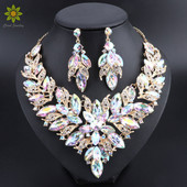 Colier de modă Seturi de cercei Seturi de bijuterii de mireasă AB Culoare Cristal pentru petrecere Accesorii pentru costum de nuntă Cadou de decorare pentru femei