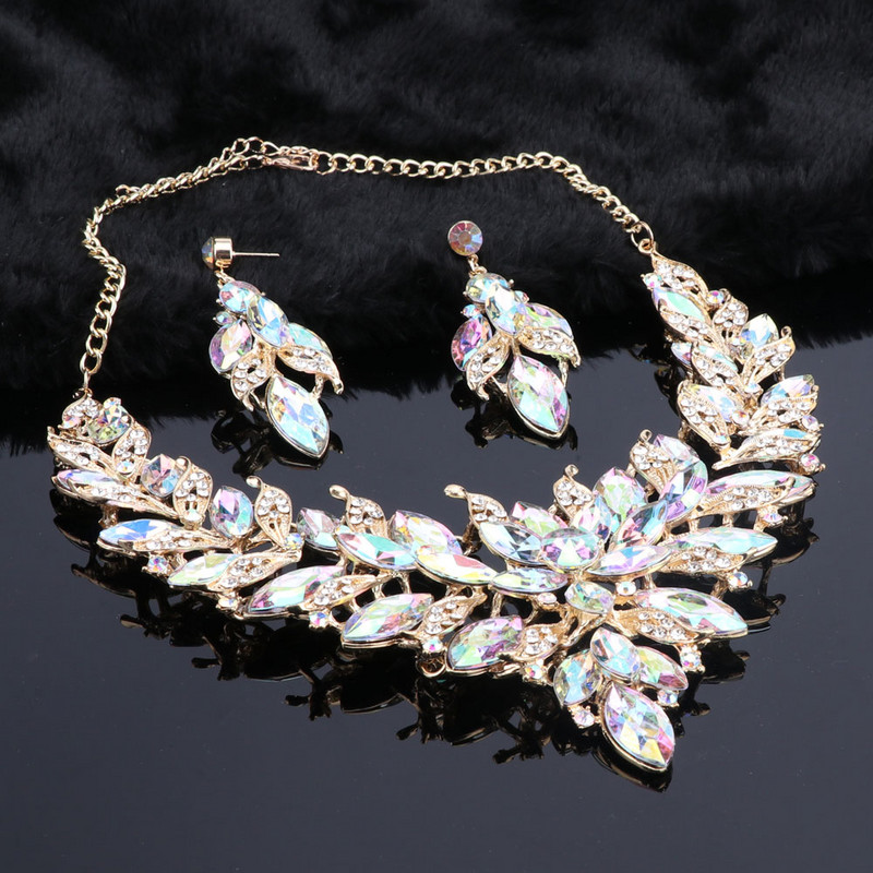 Colier de modă Seturi de cercei Seturi de bijuterii de mireasă AB Culoare Cristal pentru petrecere Accesorii pentru costum de nuntă Cadou de decorare pentru femei