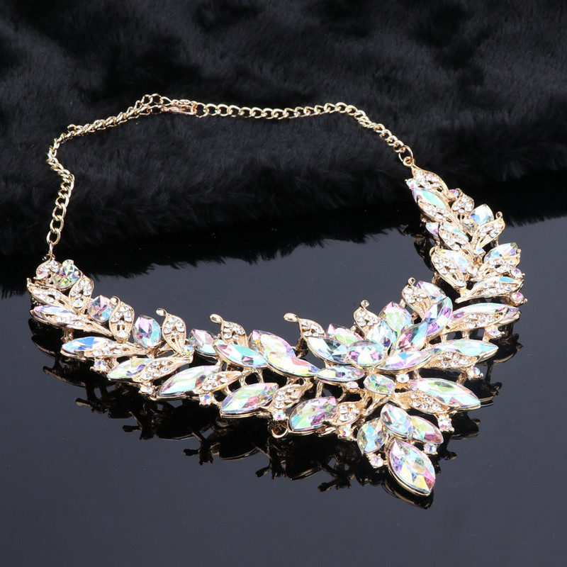 Colier de modă Seturi de cercei Seturi de bijuterii de mireasă AB Culoare Cristal pentru petrecere Accesorii pentru costum de nuntă Cadou de decorare pentru femei