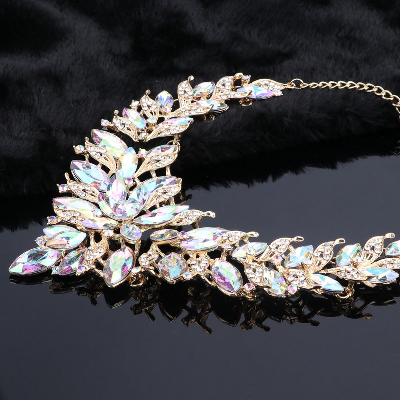 Colier de modă Seturi de cercei Seturi de bijuterii de mireasă AB Culoare Cristal pentru petrecere Accesorii pentru costum de nuntă Cadou de decorare pentru femei