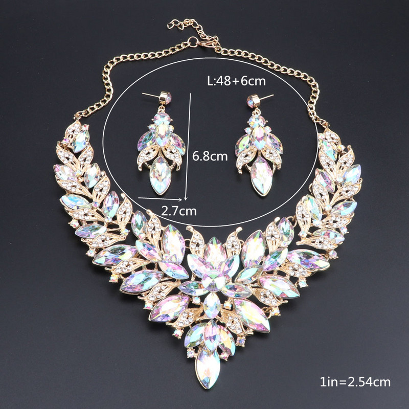 Colier de modă Seturi de cercei Seturi de bijuterii de mireasă AB Culoare Cristal pentru petrecere Accesorii pentru costum de nuntă Cadou de decorare pentru femei