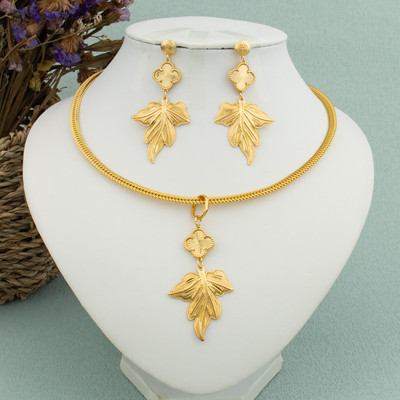 Komplet ogrlica i naušnica za žene Dubai Set nakita u zlatnoj boji Veliki privjesak Upečatljive naušnice za svadbenu zabavu