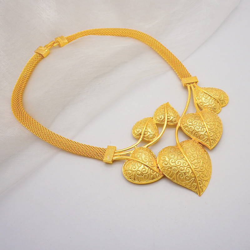 Bijuterii fine Dubai de culoare aurie în formă de inimă colier cercei brățară set de inele bijuterii costum africane pentru femei cadou