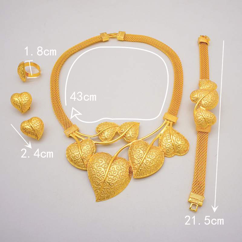Bijuterii fine Dubai de culoare aurie în formă de inimă colier cercei brățară set de inele bijuterii costum africane pentru femei cadou