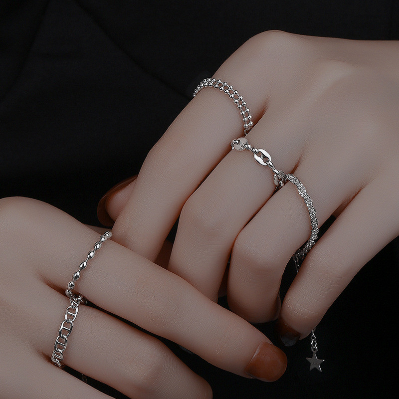 Dvojvrstvové okrúhle korálkové retiazkové dámske prsteňové šperky Originálne glamour dievčenské retiazkové prstene pre ženy Módne doplnky Nové