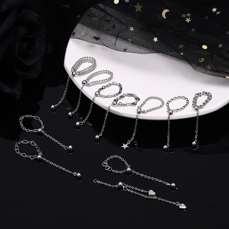 Dvojvrstvové okrúhle korálkové retiazkové dámske prsteňové šperky Originálne glamour dievčenské retiazkové prstene pre ženy Módne doplnky Nové