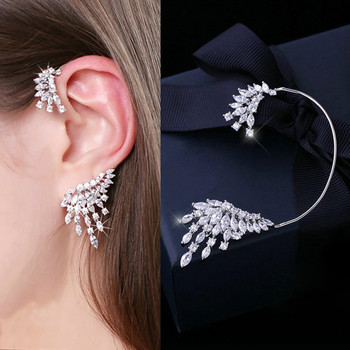 Асиметрия Марка Луксозен кубичен циркон Цвете Маншет за уши Обеци за жени Модерни модни бижута с цвят на листа от бяло злато