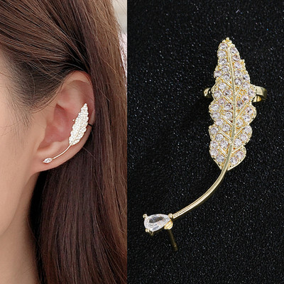 Asimetrična marka luksuznih kubičnih cirkonskih cvjetnih naušnica s nitnama za uho za žene Trendovski modni nakit u boji lista od bijelog zlata