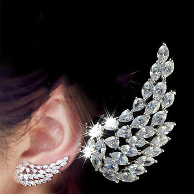 Asimetrična marka luksuznih kubičnih cirkonskih cvjetnih naušnica s nitnama za uho za žene Trendovski modni nakit u boji lista od bijelog zlata