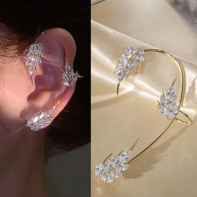 Asimetrična marka luksuznih kubičnih cirkonskih cvjetnih naušnica s nitnama za uho za žene Trendovski modni nakit u boji lista od bijelog zlata