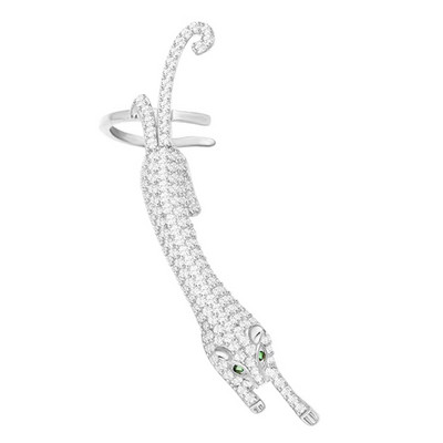 Asimetrična marka luksuznih kubičnih cirkonskih cvjetnih naušnica s nitnama za uho za žene Trendovski modni nakit u boji lista od bijelog zlata