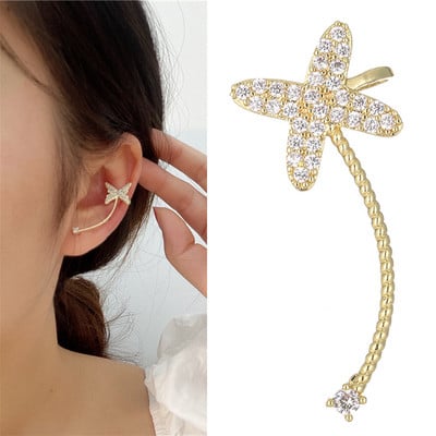 Asimetrična marka luksuznih kubičnih cirkonskih cvjetnih naušnica s nitnama za uho za žene Trendovski modni nakit u boji lista od bijelog zlata