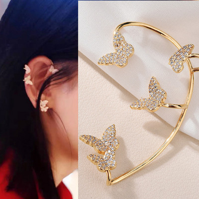 Asimetrična marka luksuznih kubičnih cirkonskih cvjetnih naušnica s nitnama za uho za žene Trendovski modni nakit u boji lista od bijelog zlata