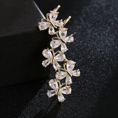 Asimetrična marka luksuznih kubičnih cirkonskih cvjetnih naušnica s nitnama za uho za žene Trendovski modni nakit u boji lista od bijelog zlata