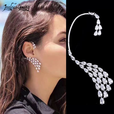 Asimetrična marka luksuznih kubičnih cirkonskih cvjetnih naušnica s nitnama za uho za žene Trendovski modni nakit u boji lista od bijelog zlata