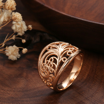 Kinel Горещи модерни уникални дамски пръстени 585 розово злато с куха шарка Романтични сватбени пръстени Необичайни модни бижута Подарък за парти