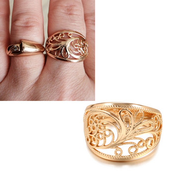 Kinel Горещи модерни уникални дамски пръстени 585 розово злато с куха шарка Романтични сватбени пръстени Необичайни модни бижута Подарък за парти