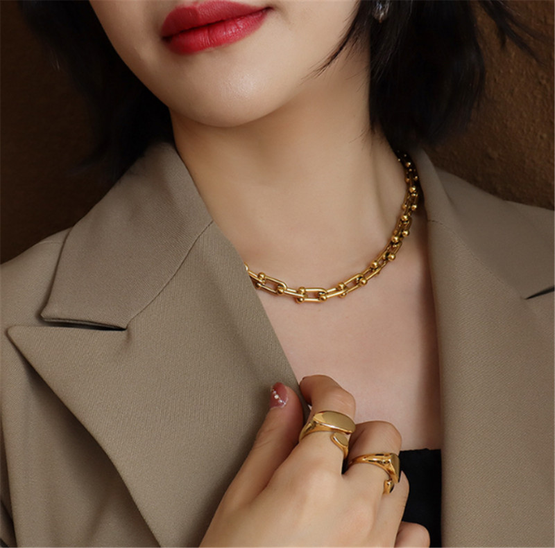 316L modni nehrđajući čelik u obliku slova U prošiveni debeli lanac, ogrlica, narukvica, set naušnica, set vjenčanog nakita