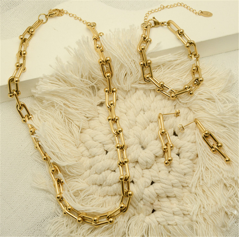 316L modni nehrđajući čelik u obliku slova U prošiveni debeli lanac, ogrlica, narukvica, set naušnica, set vjenčanog nakita