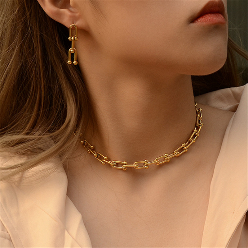 316L modni nehrđajući čelik u obliku slova U prošiveni debeli lanac, ogrlica, narukvica, set naušnica, set vjenčanog nakita