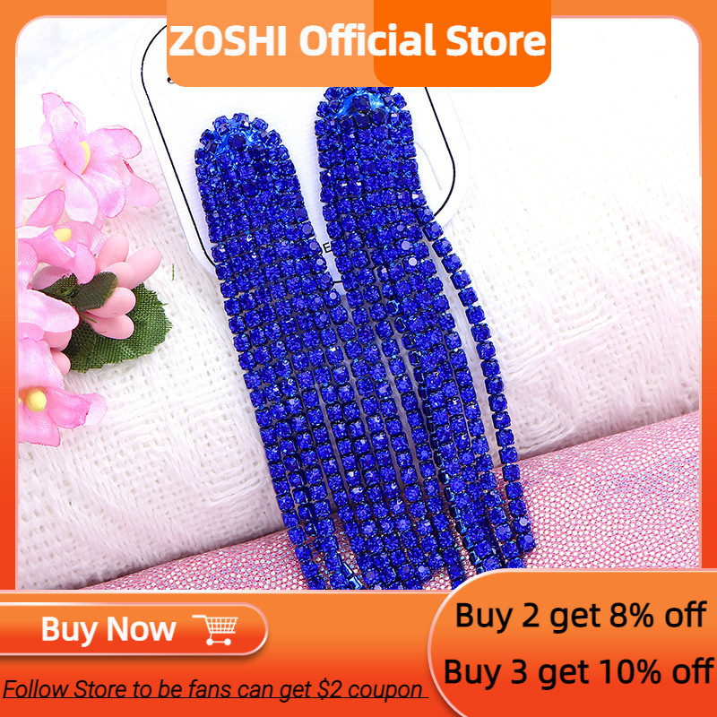 ZOSHI Nove luksuzne duge naušnice s resicama s kristalima za žene Plavo zelene svjetlucave naušnice Nakit za zabave Pokloni