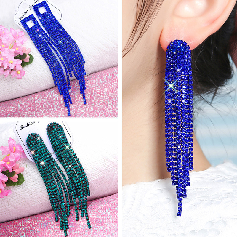 ZOSHI Nove luksuzne duge naušnice s resicama s kristalima za žene Plavo zelene svjetlucave naušnice Nakit za zabave Pokloni