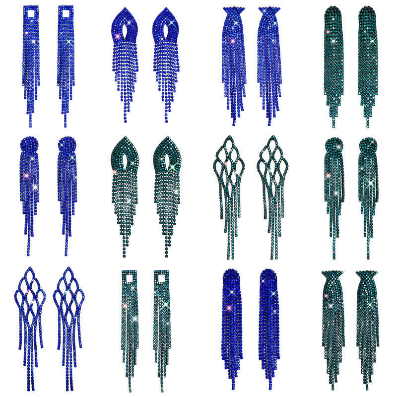 ZOSHI Nove luksuzne duge naušnice s resicama s kristalima za žene Plavo zelene svjetlucave naušnice Nakit za zabave Pokloni