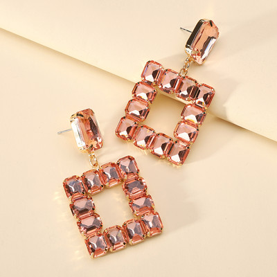 Нови квадратни големи висящи обеци за жени Тенденция за 2022 г. Луксозно качество Блестящ кристален пиърсинг Модни бижута Pendientes за парти