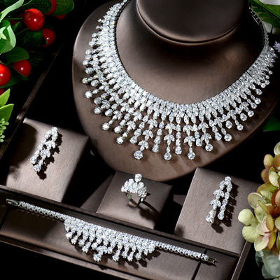 HIBRIDE Fashion White AAA CZ Σετ κολιέ σκουλαρίκι με φύλλα ζιργκόν Γυναικείο Σετ κοσμημάτων Νυφικών Γάμων bijoux femme ensembl N-480