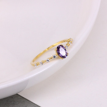 ROXI Simple Egg Shape Purple Crystal Златни пръстени за жени Пръстени Бижута 925 стерлингово сребро пръстен пръстен Ins сватбен пръстен Anillos