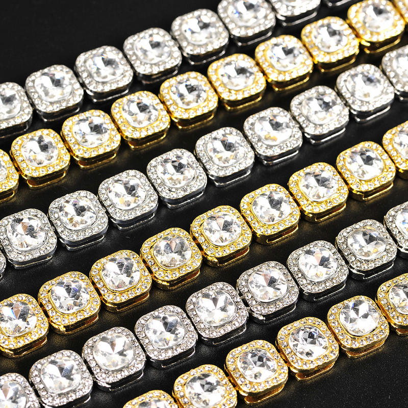 13 мм ширина, един ред Bling Stone Iced Out Колие Гривна Комплект часовници за мъже злато сребро цвят кубинска ръчна верига чокър бижута
