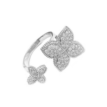 Четирилистна детелина Сребърен цвят Луксозни дамски пръстени Отварящ се регулируем пръстен за жени Изящни двойни цветя Детелина Бижута