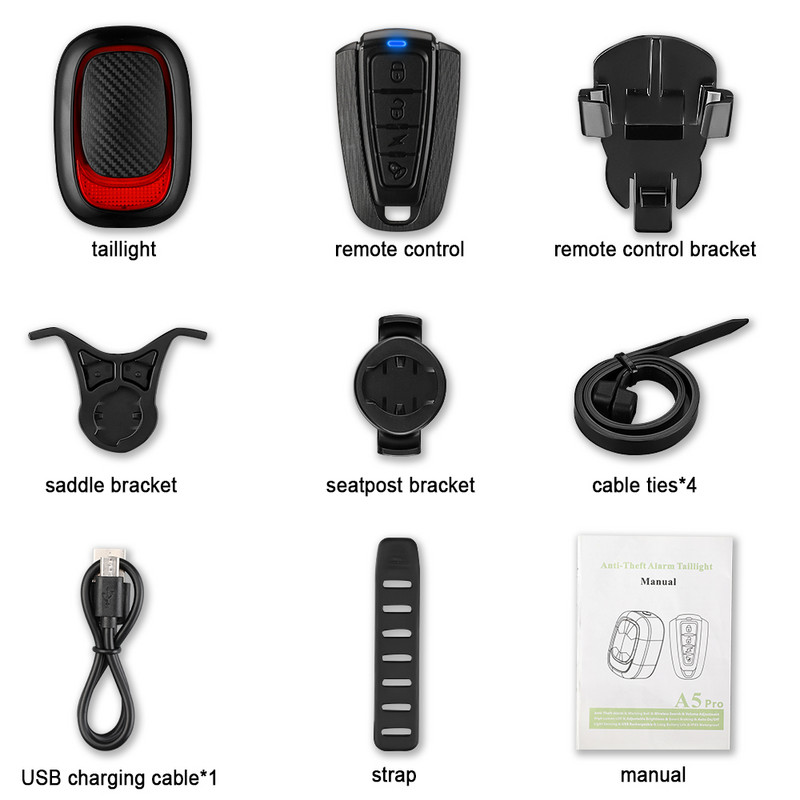 Wsdcam pametno stražnje svjetlo za alarm za bicikl sa kočionim svjetlom, USB punjivo stražnje svjetlo za bicikl za noćnu vožnju IPX5 vodootporan