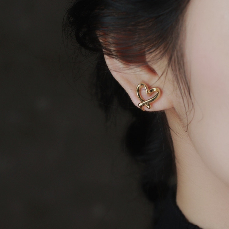 Корейски минималистични обеци с кухи сърца за жени, момичета, силиконова щипка за уши, непробивна обеца, модна обеца за уши, бижута